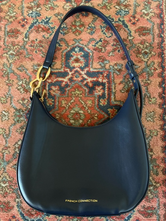 French Connection Handbags - French Connection Navy Crescent Shoulder Bag with Gold Hardware